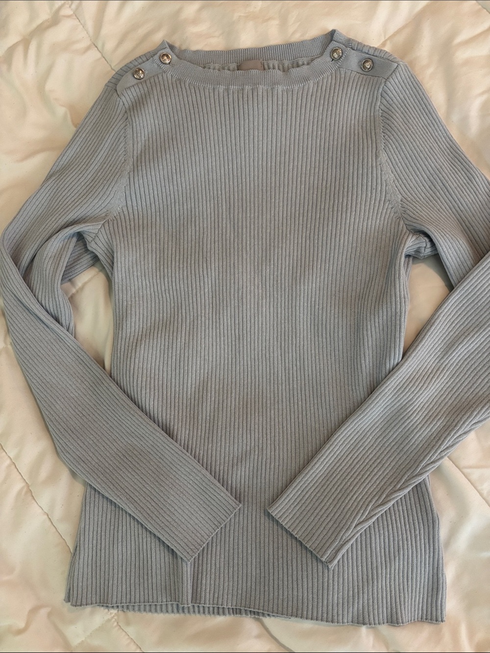 H&M Pale Blue Ribbed Long-Sleeve Top with Shoulder Buttons